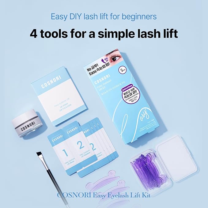 COSNORI Easy Eyelash Lift Kit - DIY Lash Lift Kit – Korean Eyelash Perm with No Glue Rods, 5 Applications, Long-Lasting Curl, Easy At-Home Curling Solution