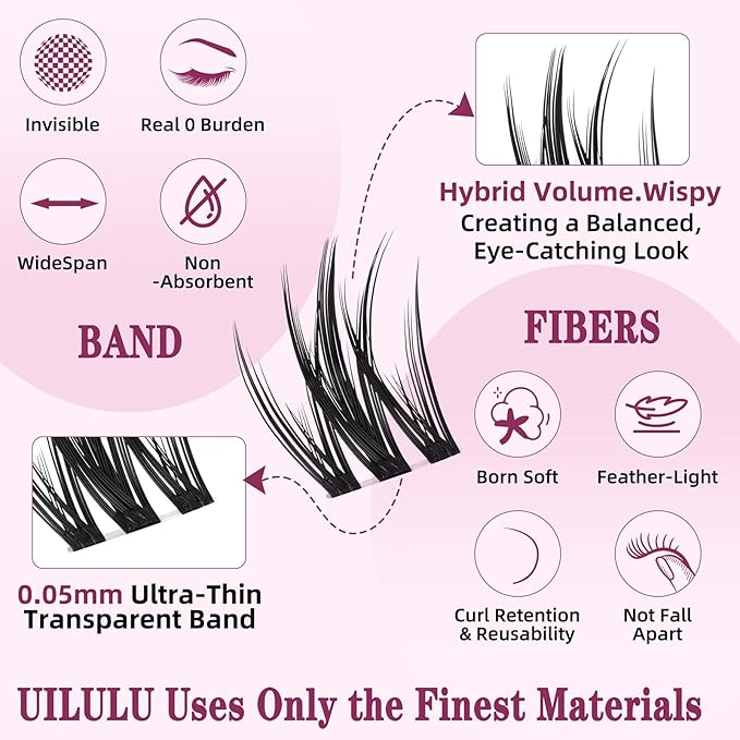 Lash Clusters Kit for DIY Lash Extension at Home, False Eyelashes Set with Bond and Seal, Lash Remover, Tweezers, D Curl Wispy Individual Clusters Eye Lash Extensions Kit (U21 DIY Lash Kit)