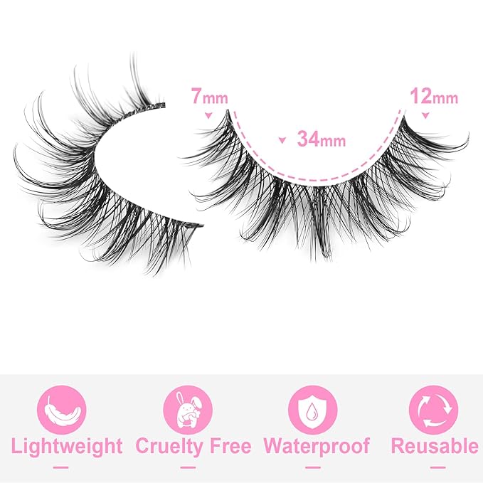 Manga Lashes Clear Band Natural Lashes Wispy Asian 12mm 3D Short Eyelashes D-Curl False Eyelashes Pack by Kiromiro