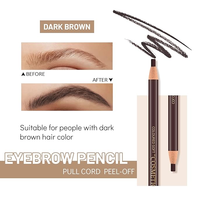 Ownest 6 Pcs Pull Cord Peel-off Eyebrow Pencil Tattoo Makeup and Microblading Supplies Set for Marking, Filling and Outlining, Waterproof and Durable Permanent Eyebrow Liner -Dark Brown