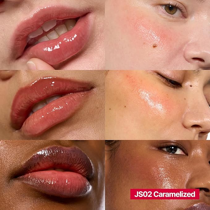 fwee Glowy Jelly Pot + Keychain SET | Dewy Jelly Lip & Blush Color, Tinted Glow Jelly Balm, Dewy Buildable Finish – Caramelized (Rosy Brown) | 0.14 oz