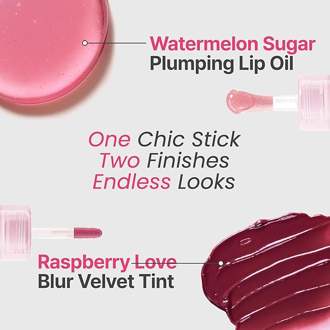 Epielle Herg Dual-Ended Korean Lip Tint & Lip Oil, Raspberry Love & Watermelon Sugar, Long-Lasting Matte Tint with Hydrating Lip Plumper, K-Beauty Makeup