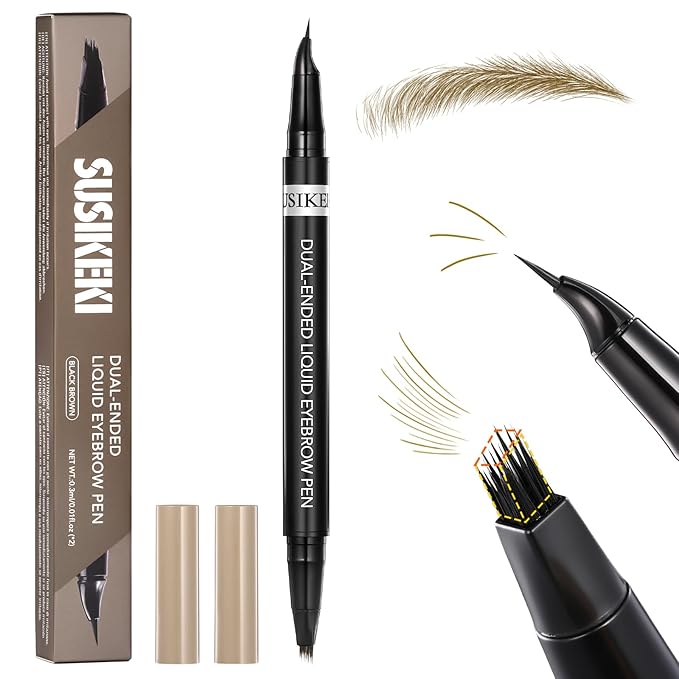 Dual-Ended Microblading Eyebrow Pencil for Women, 2 in 1 Liquid Eyebrow Pencil with Curved Tip and 4D Brow-Fection Microblading Pen, Shaped Fill HairLike Waterproof Lasting Eyebrows 01 Light Brown