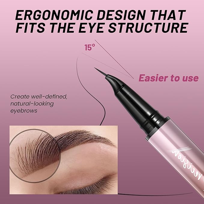 2 Pack Eyebrow Pen, Waterproof Microblading Eyebrow Pencil, 2-in-1 4 Tip Eye Brow Makeup Pen for Women with Precise Curved Brush-Tip Create Natural Hair-Like Brows, Last All-Day (Natural Black)