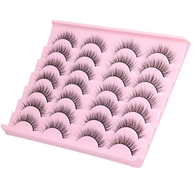 Wispy Lashes 12mm False Eyelashes Natural Look Short Faux Mink Eyelashes Wispies Ripple Strip Lashes Pack, 14 Pairs