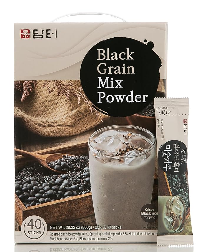 Damtuh Misugaru – Korean Black Mixed Grain Powder Drink, Traditional Multigrain Meal Replacement Shake with Black Rice, Black Beans & Sesame, 20g x 40 Sticks