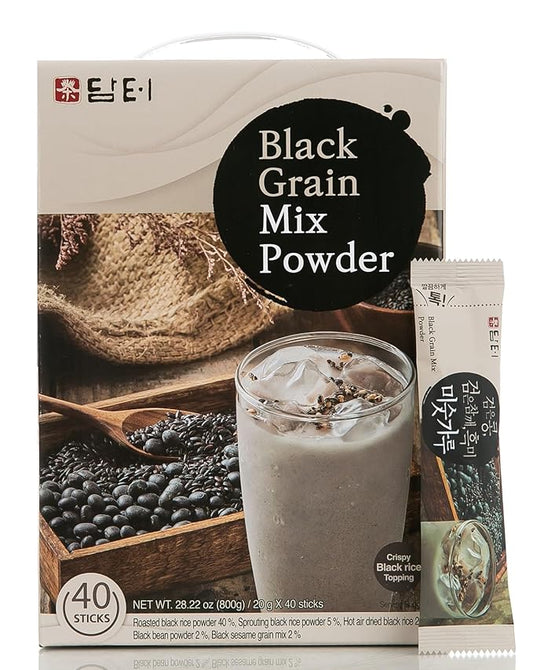 Damtuh Misugaru – Korean Black Mixed Grain Powder Drink, Traditional Multigrain Meal Replacement Shake with Black Rice, Black Beans & Sesame, 20g x 40 Sticks