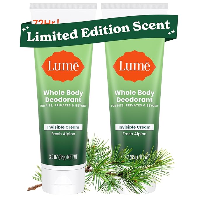 Lume Whole Body Deodorant - Invisible Cream Tube - 72 Hour Odor Control - Doctor Developed - Aluminum Free, Baking Soda Free and Skin Loving - 3.0 Ounce, (Pack of 2) (Fresh Alpine)