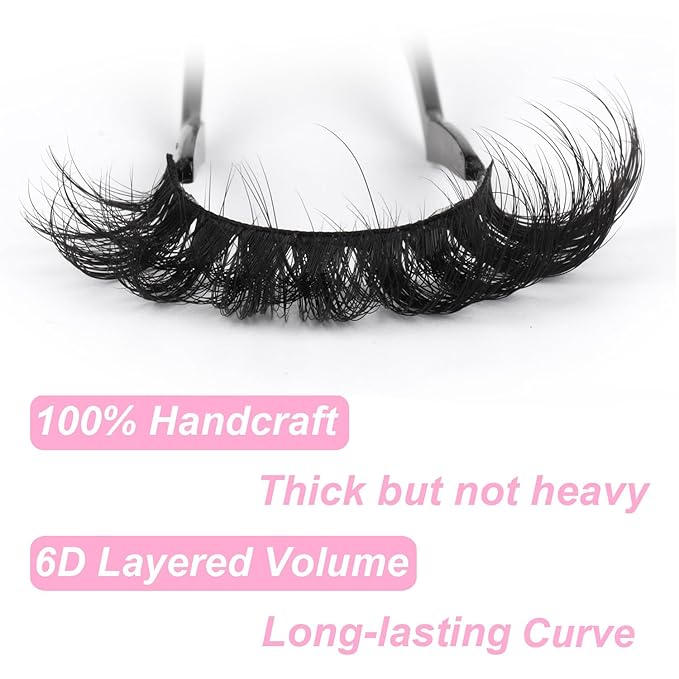 Mink Lashes Volume Russian Mink Lashes Extension 17mm Wispy False Eyelashes 6D D-Curl Russian Strip Lashes Pack by Kiromiro