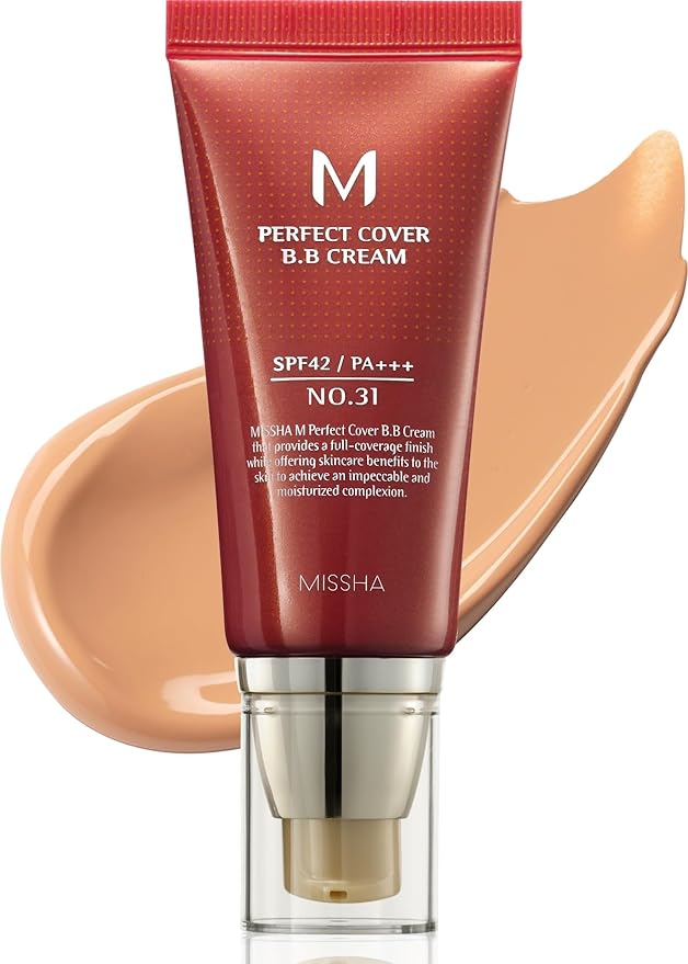MISSHA M Perfect Cover BB Cream No 31.Golden Beige - Medium/Tan with Neutral Undertone SPF 42 PA +++ 1.69 Fl Oz - Tinted Moisturizer with SPF