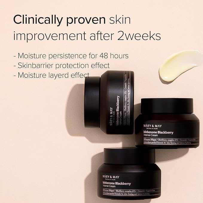 Mary&May Idebenone Blackberry Cream | Antioxidant Korean Moisturizer with 5 Ceramides & Hyaluronic Acid | Skin Barrier Repair & 48H Hydration | For All Skin Types (70g/2.46oz)