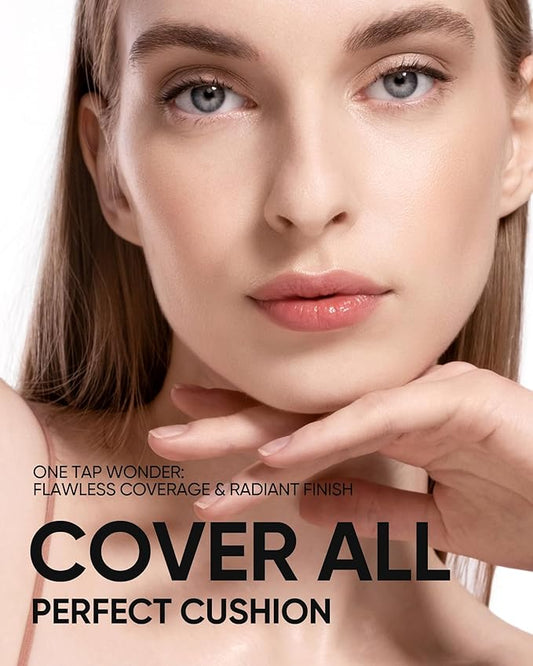 Full Coverage Cushion Foundation, Weightless, Skin Fit, Satin Glow Finish, Oil-Control Waterproof Foundation, Sweatproof Flawless BB Cream CC Korean Makeup,Tattoo Cover Up, Buildable(#22W Sheer Beige)