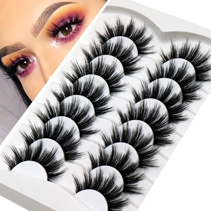 Veleasha False Eyelashes Wispy Faux Mink Lashes Fluffy Handmade Fake Eyelashes Natural Look 7 Pairs Pack Luxury Cat Eye Lashes (815)
