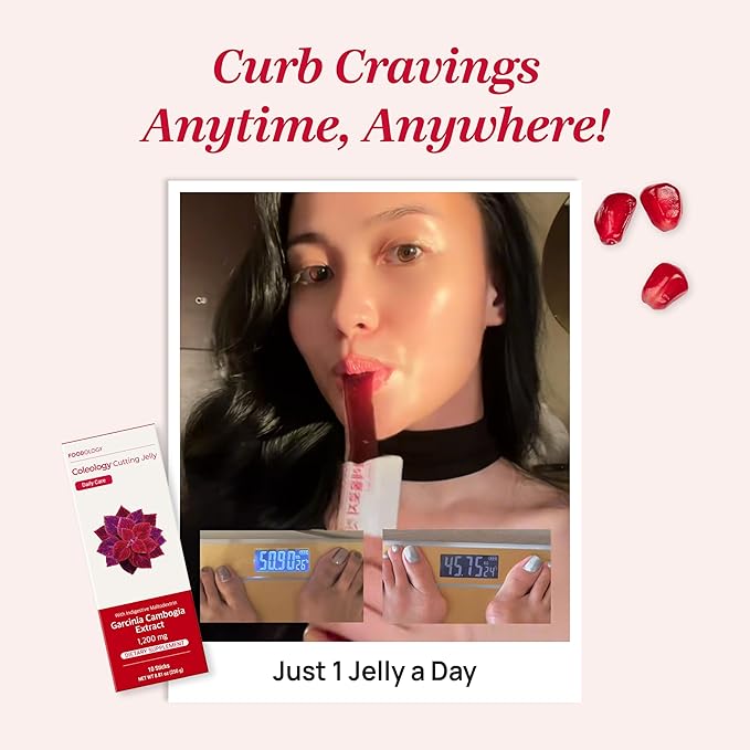 FOODOLOGY Coleology Cutting Jelly (10 Days) - Garcinia Cambogia (HCA) Jelly Sticks. Delicious Pomegranate Flavored. Chia Seeds, Collagen.