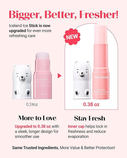 THESAEM Iceland Hydrating Collagen Eye Stick 0.38 oz - Anti-wrinkle Moisturizing Eye Balm for Saggy Skin – Under Eye Treatment - Balm to Smooth Skin Texture - Rose Scent