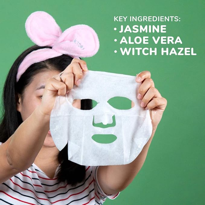 FACETORY K Beauty Face Mask Skin Care - Everyday JASMINE Moisturizing Sheet Mask | Plant-Based with Jasmine Infusion (10 Pack)