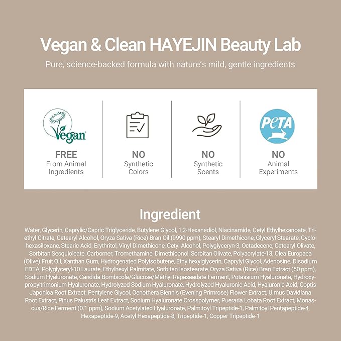 HAYEJIN RiceFila Moisturizing Cream - 50HR Hydrating Day and Night Moisturizer Face Cream with Niacinamide, 8 Hyaluronic Acids & 6 Peptides - Lightweight & Layerable Vegan Korean Skincare 1.69 fl oz