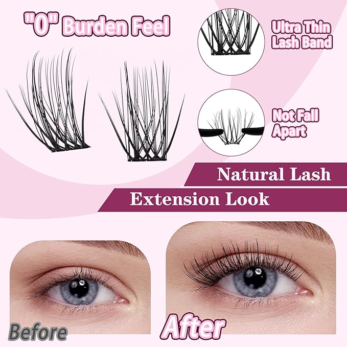 Natural Lash Clusters 10-18mm Mix D Curl Eye Lashes Wispy Lash Clusters False Eyelash Clusters DIY Eyelash Extensions Individual Cluster Lashes (U14 Lashes Only)