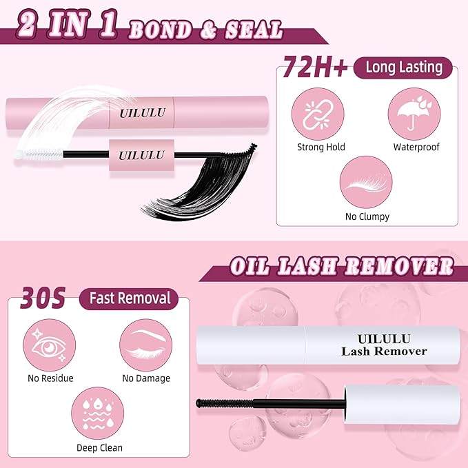 Lash Clusters Kit for DIY Lash Extension at Home, False Eyelashes Set with Bond and Seal, Lash Remover, Tweezers, D Curl Wispy Individual Clusters Eye Lash Extensions Kit (U24 DIY Lash Kit)