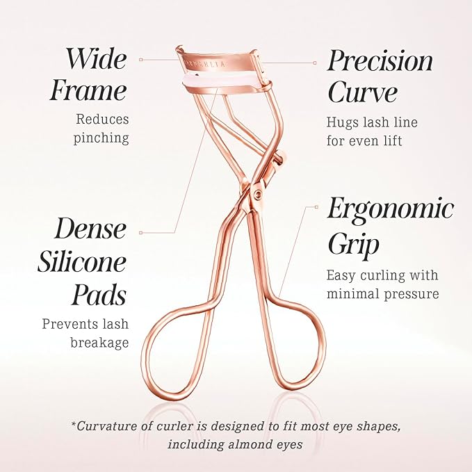 DEARDAHLIA Dream Eyelash Curler - Premium Volume-Up Curl, Wide Opening, Pinch-Free Design. Painless with Comfort Grip & 2 Silicone Refill Pads Included. Made in Korea