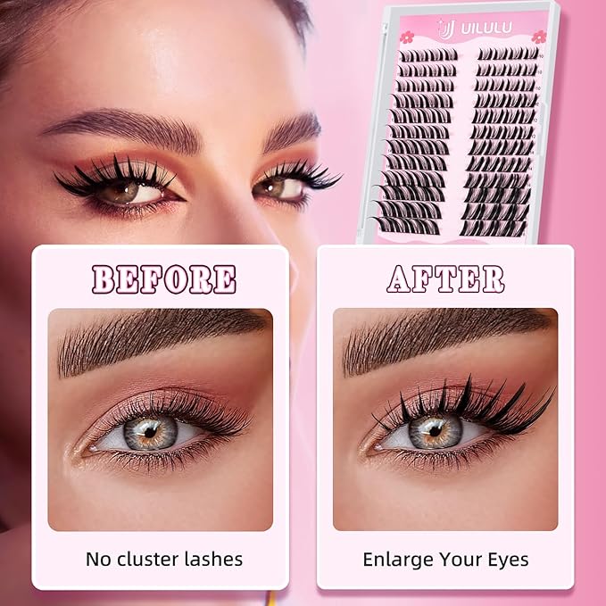 Manga Fairy Lash Clusters 10–16mm–Anime FoxEye D Curl Eyelash Clusters (Left & Right WideSpan)–DIY Wet Look Lash Extensions–Individual Fake Lashes (U29 Lashes Only)