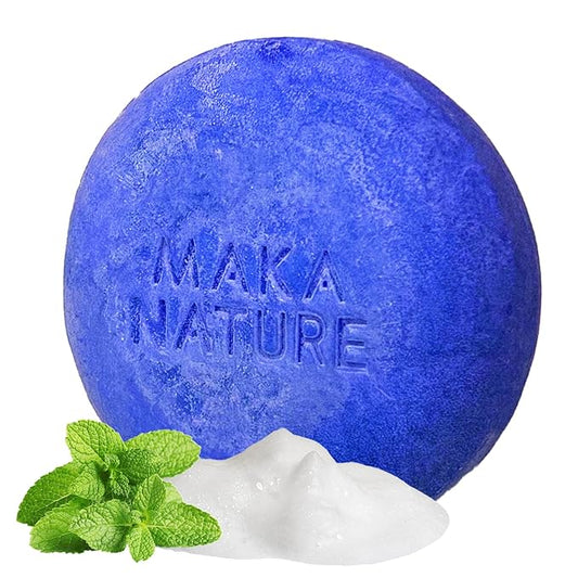 Maka Nature Low-Carbon Shampoo Bar | Korean K-Beauty Haircare with Natural Ingredients for Scalp & Hair Types | Vegan, Eco-Friendly, pH balanced, 3.35oz (Cooling)
