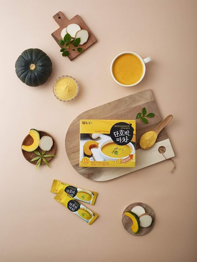 Damtuh Sweet Pumpkin with Yam Tea Powder – Korean Meal Replacement, Instant Breakfast Shake with Misugaru, 17g x 15 Sticks