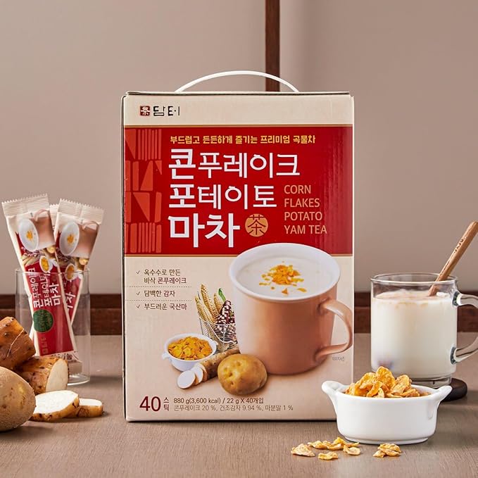 Damtuh Misugaru – Korean Meal Replacement Breakfast Cereal Powder with Corn Flakes, Potato Flakes & Yam Tea, Instant Mixed Grain Powder Drink, 22g x 12 Sticks