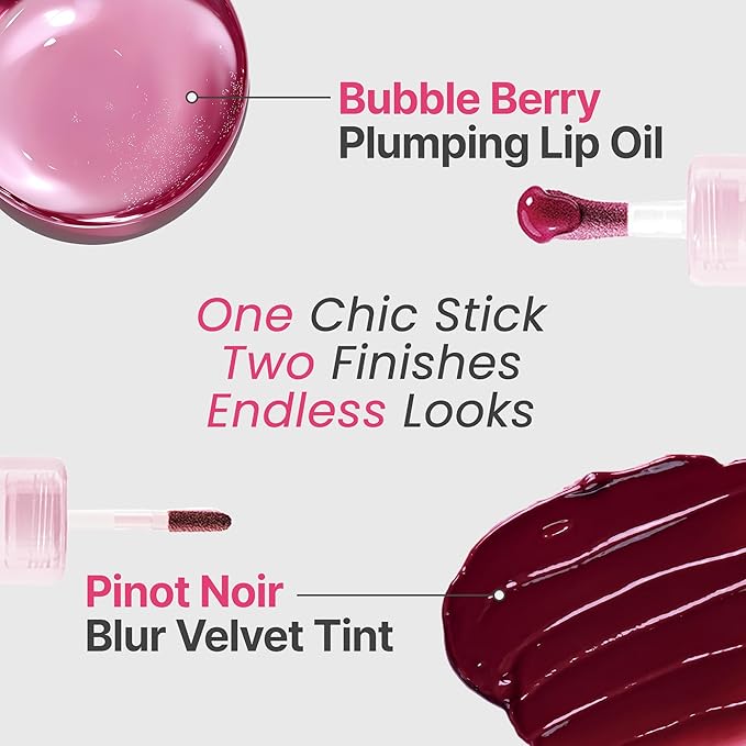 Epielle Herg Dual-Ended Korean Lip Tint & Lip Oil, Pinot Noir & Bubble Berry, Long-Lasting Matte Tint with Hydrating Lip Plumper, K-Beauty Makeup