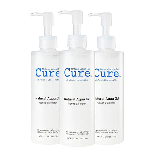 Cure by Toyo | Aqua Gel Gentle Exfoliator | Clear and Softer Skin | Non-Abrasive Face and Body Cleanser | Sensitive Skin | 3 Pack