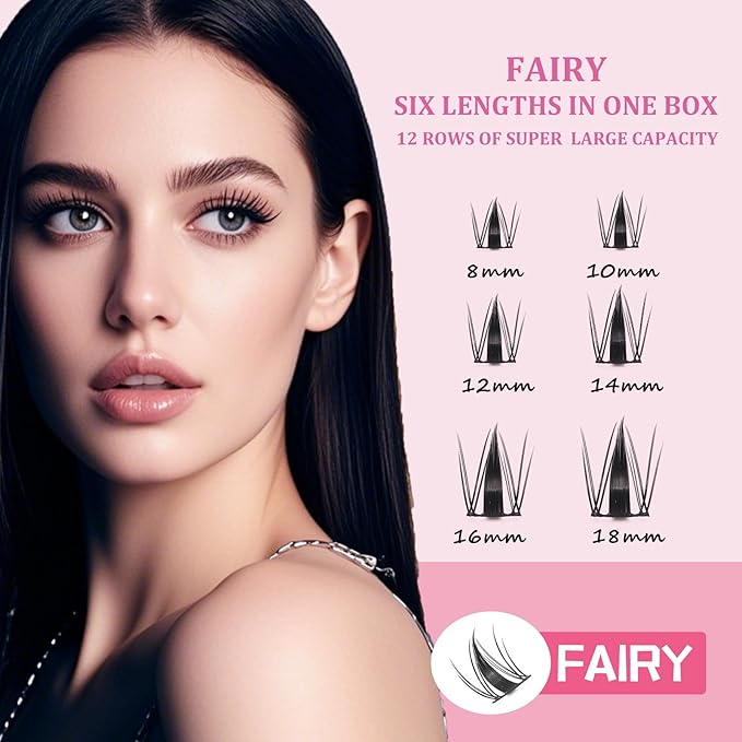Fairy Lash Clusters Manga Individual Lashes C Curl Wispy Eyelash Clusters WideSpan Eyelash Extension Kit with Lash Bond and Seal Wet-Look Spiky Cluster Lashes (ZH13 Kit)