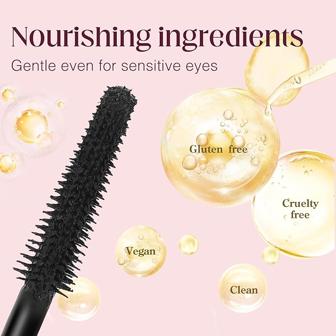 Unidollss Tubing Mascara Volume and Length Black Upgrade 2Pcs Lengthening Long Lasting, New Brush, No Smudging, No Clumping, Washable Voluminous Tubing Mascara, Gluten-free Safe for Sensitive Eyes