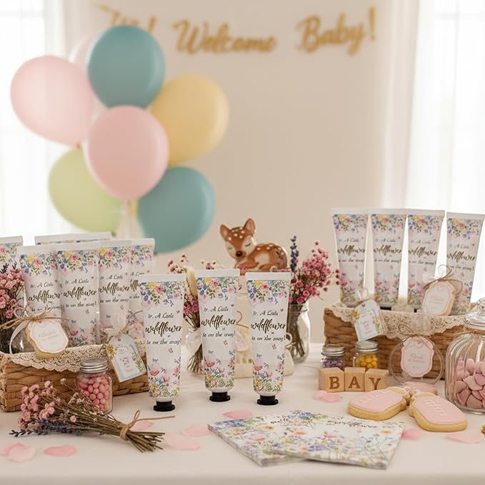 48 Sets a Little flower Is on The Way Baby Shower Hand Cream Bulk Baby Shower Favors Gifts Bridal Thank You Hand Cream for Guests Travel Size Lotion with Organza Bags