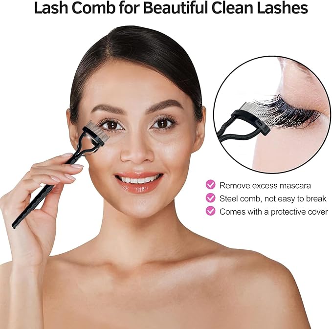 Eyelash Curlers Kit for Women w Lash Curler, Eyelash Comb Seperator, Eyeshadow Brush, Eyelash Extension Tweezers, Foldable Eyebrow Razor Comb, 10 Silicone Refills Pads for Natural Eyelashes