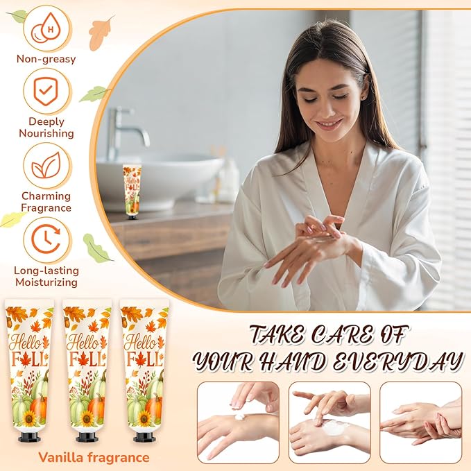 48 Sets Hello Fall Hand Cream Gifts Bulk Baby Shower Hand Cream Travel Size Lotion Bulk Fall Thanksgiving Party Supplies Favors Birthday Wedding for Guest