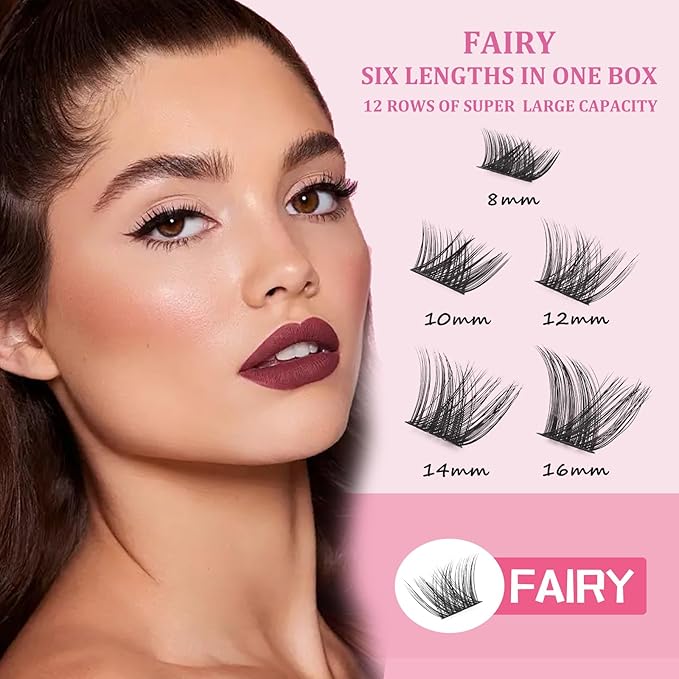 Fairy Lash Clusters Manga Individual Lashes C Curl Wispy Eyelash Clusters WideSpan Eyelash Extension Kit with Lash Bond and Seal Wet-Look Spiky Cluster Lashes (ZH12 Kit)