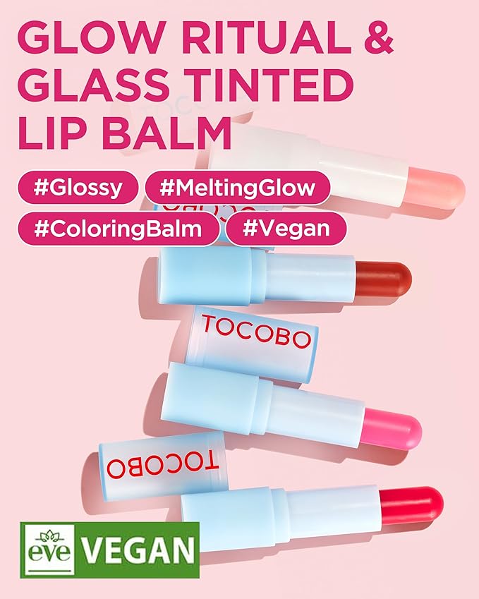 TOCOBO Glow Ritual Lip Balm 001 Coral Water 0.67 oz / 19g | Glow Moisturizing Vegan Lip Balm including High Nutrition & Transparent Coral Color