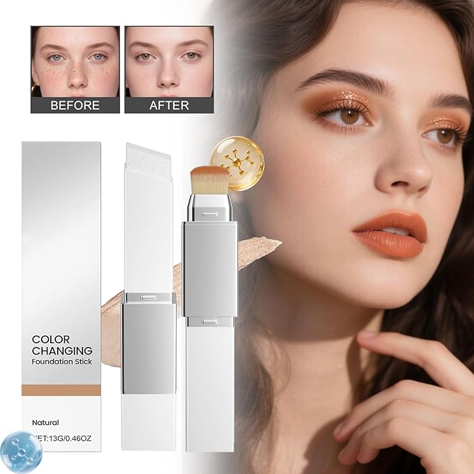 New Blanc Cover Cream Stick V - Color Changing Foundation Stick - Hydrating Concealer Base Makeup, Dual-Ended with Built-in Brush, Portable for Daily Use (Natural)