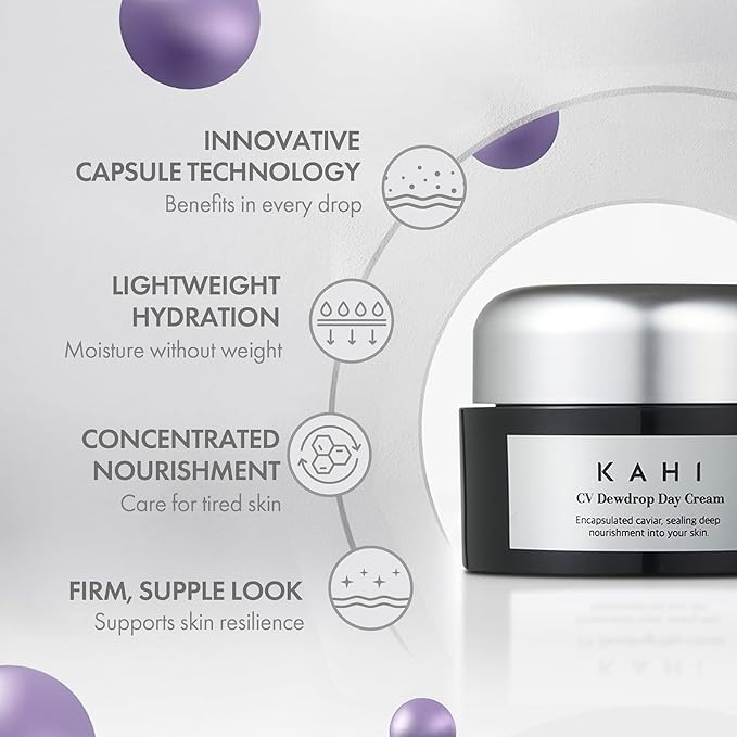 KAHI CV Dewdrop Day Cream - Age-Defying Daily Face Moisturizer with Prestige Beluga Caviar Oil - Hydrating, Tightening & Smoothing Facial Lotion - Luxury Korean Skincare 1.69 fl oz