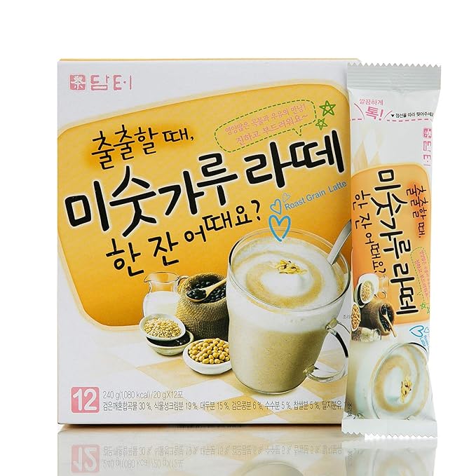 Damtuh Instant Roast Grain Latte 20g x 12 Sticks – Korean Misugaru Latte Powder, Nutty Multigrain Instant Drink, Caffeine-Free Coffee Replacement