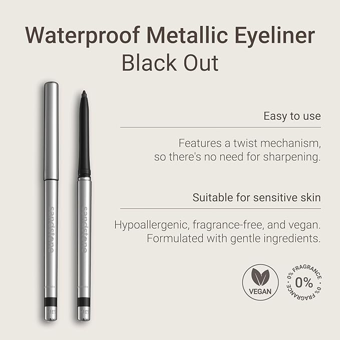 Sandstone Scandinavia Hypoallergenic Waterproof Eyeliner - Fragrance Free Metallic Eye liner - Vegan and Cruelty Free Eye Pencil - Eyeliner Pencil for Sensitive Eyes (Black)