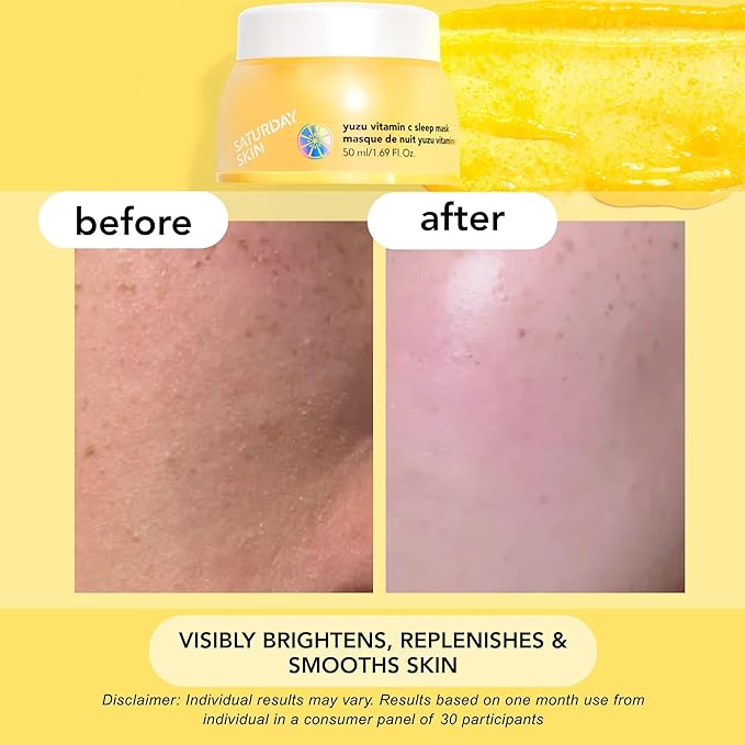 Saturday Skin Yuzu Vitamin C Sleep Mask Regenerist Retinol Ultra Rich Face Moisturizer Cream Smooth Skin and Reduce Wrinkles Ideal for All Skin Types