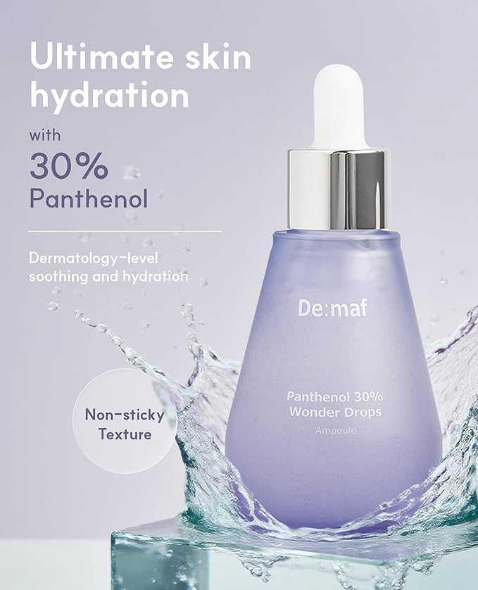 De:maf Panthenol 30% Wonder Drops Ampoule, Panthenol 30% and Evening Primrose Extract for Instant Calming, Suitable for All Sensitive Skin, Korean Skincare