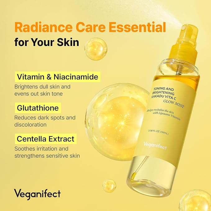 Vitamin C Glow Mist for Radiant Skin, Hydrating Serum Mist with Niacinamide & Glutathione, Korean Vegan Skincare, 3.38 Fl Oz