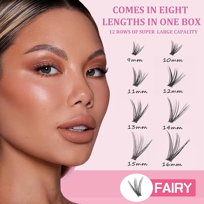 Fairy Lash Clusters Manga Individual Lashes C Curl Wispy Eyelash Clusters WideSpan Eyelash Extension Kit with Lash Bond and Seal Wet-Look Spiky Cluster Lashes (40D 240pcs)