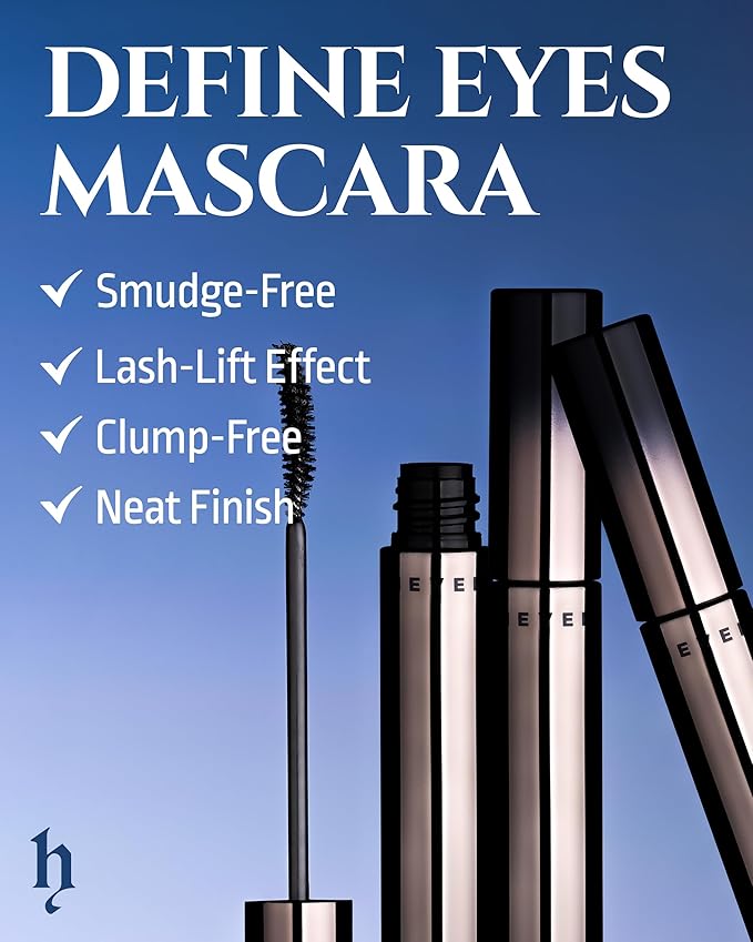 HEVVYMAKEUP Define Eyes Mascara Black Long & Lash - Lash Extension Lengthening, Defining - Feathery Soft, No Smudging, No Clumping - Korean Eye Makeup, 0.30 fl.oz.