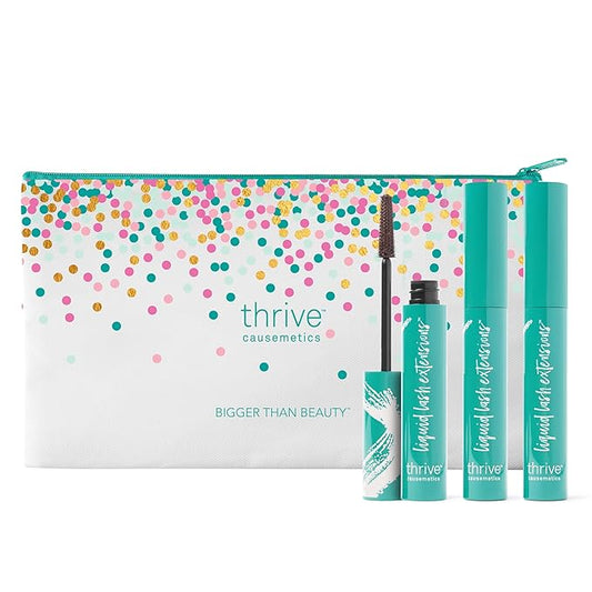 Thrive Causemetics Liquid Lash Extensions Mascara 3 Pack, Tubing Thrive Mascara Lengthening, Volumizing & Curling, Smudge Proof, No Clumping or Flaking, Vegan & Cruelty Free, Crystal (Brown Black)