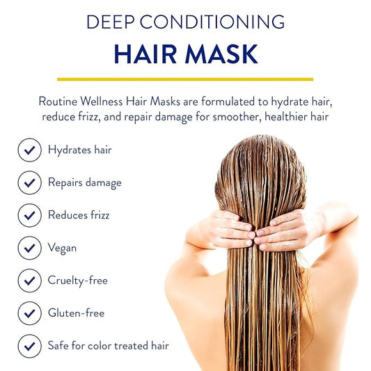 Routine Wellness Deep Conditioning Hair Mask - Bring Dry, Damaged Hair Back to Life – Hydrating Repair Treatment that Moisturizes, Strengthens & Adds Volume – Coconut & Vanilla 8oz