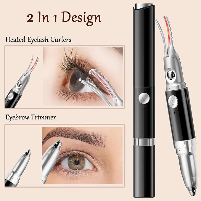 2 in 1 Heated Eyelash Curlers and Eyebrow Trimmer for Women, Electric Eyelash Curler with 2 Temperature Modes Anti-Burn USB Rechargeable Heated Eyelash Curler, Ideal Gift for Women HE88