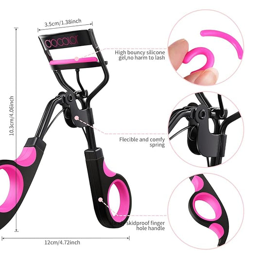 Docolor Eyelash Curler Kit, 4 in 1 Lash Curler Kit, eyelash comb eyelash extension tweezers eyebrow brush and comb with 6 Extra Replacement Refill Pads Eyelash Applicator Makeup Tool